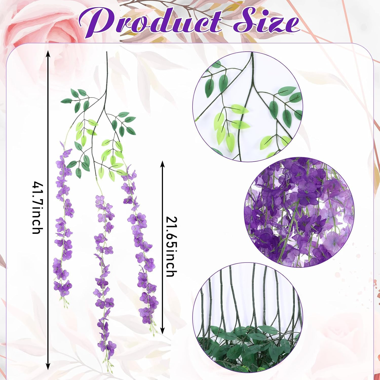 48 Pcs Artificial Wisteria Garland – Purple & White Silk Flower Vines