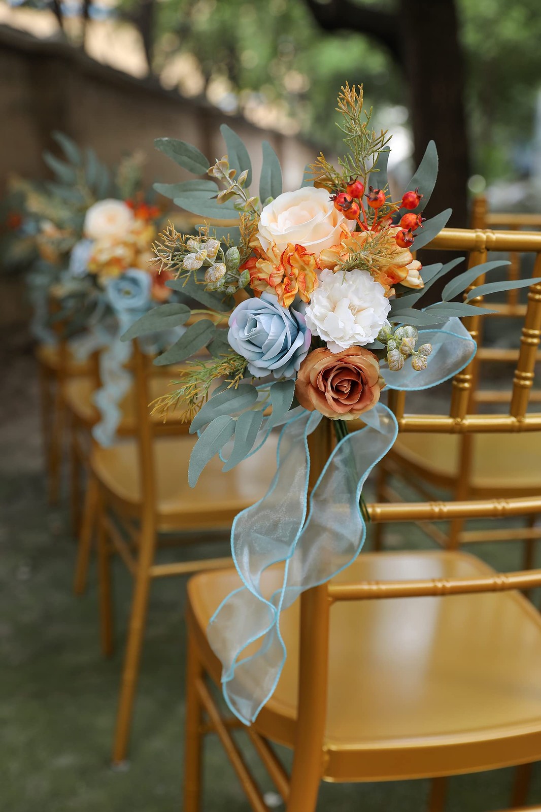 Artificial Flowers Combo Fake Silk Fall Bouquets Wedding Decor Blue White