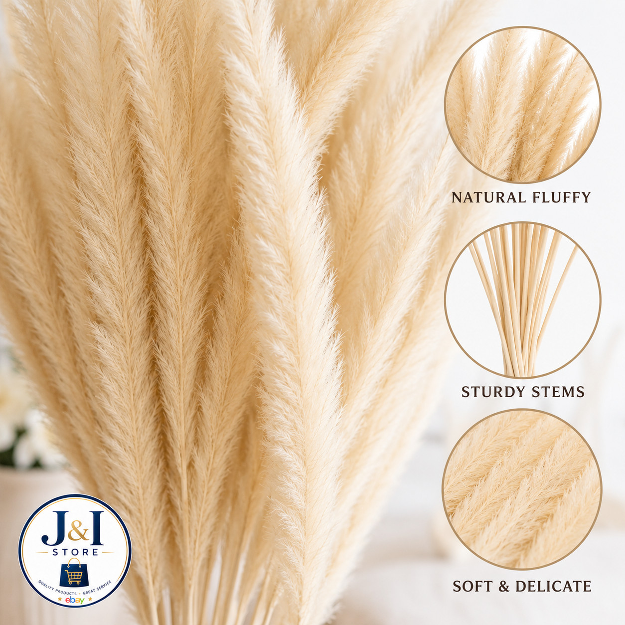 4 Pack 15 Stems Natural Dried Reed Grass Pampas Boho Home Vase Wedding Decor