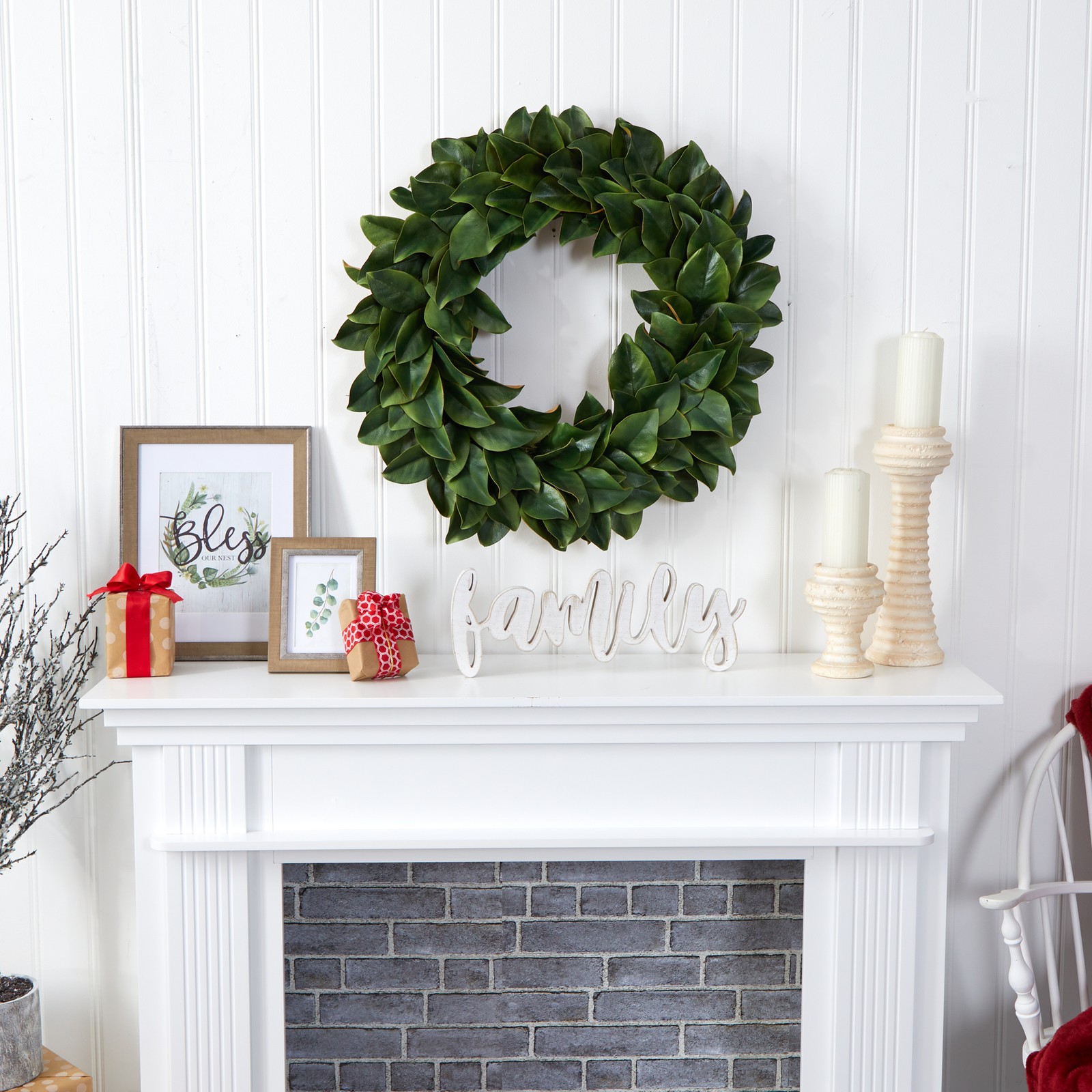 Nearly Natural 30″ Magnolia Artificial Wreath in Green