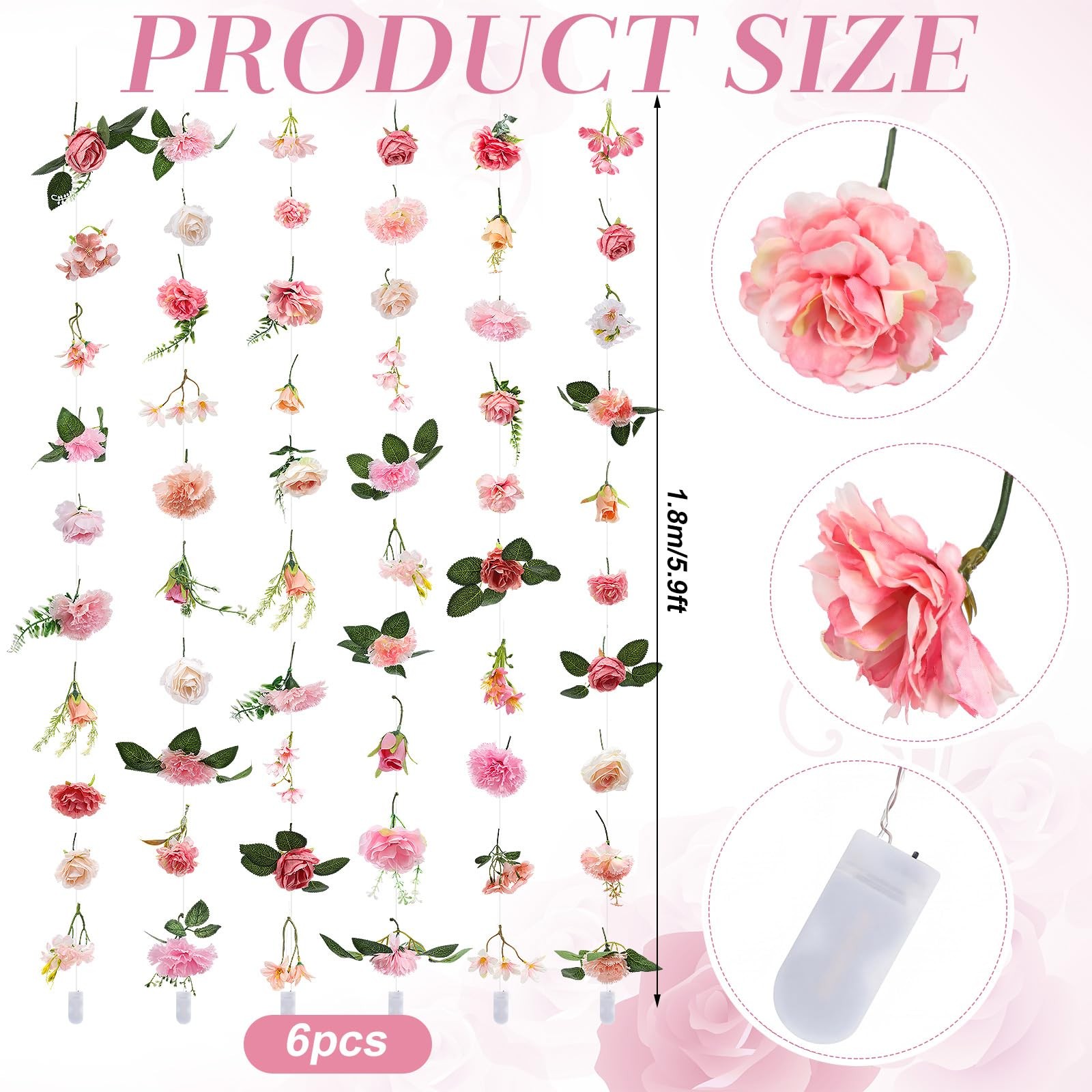 6 Pack 35.4ft Fake Flower Garland Backdrop with Lights Hanging Wildflower Flo…