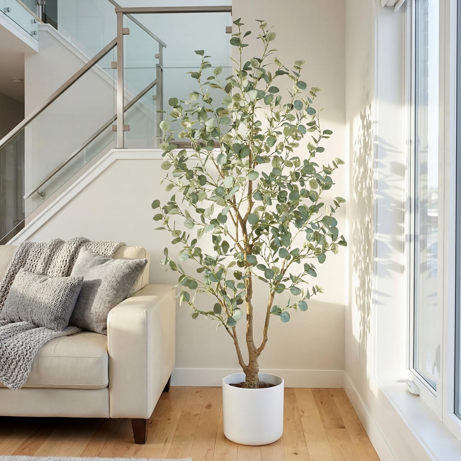 6FT Artificial Eucalyptus Tree Indoor, Faux Eucalyptus Tree with 636 Silk Lea…