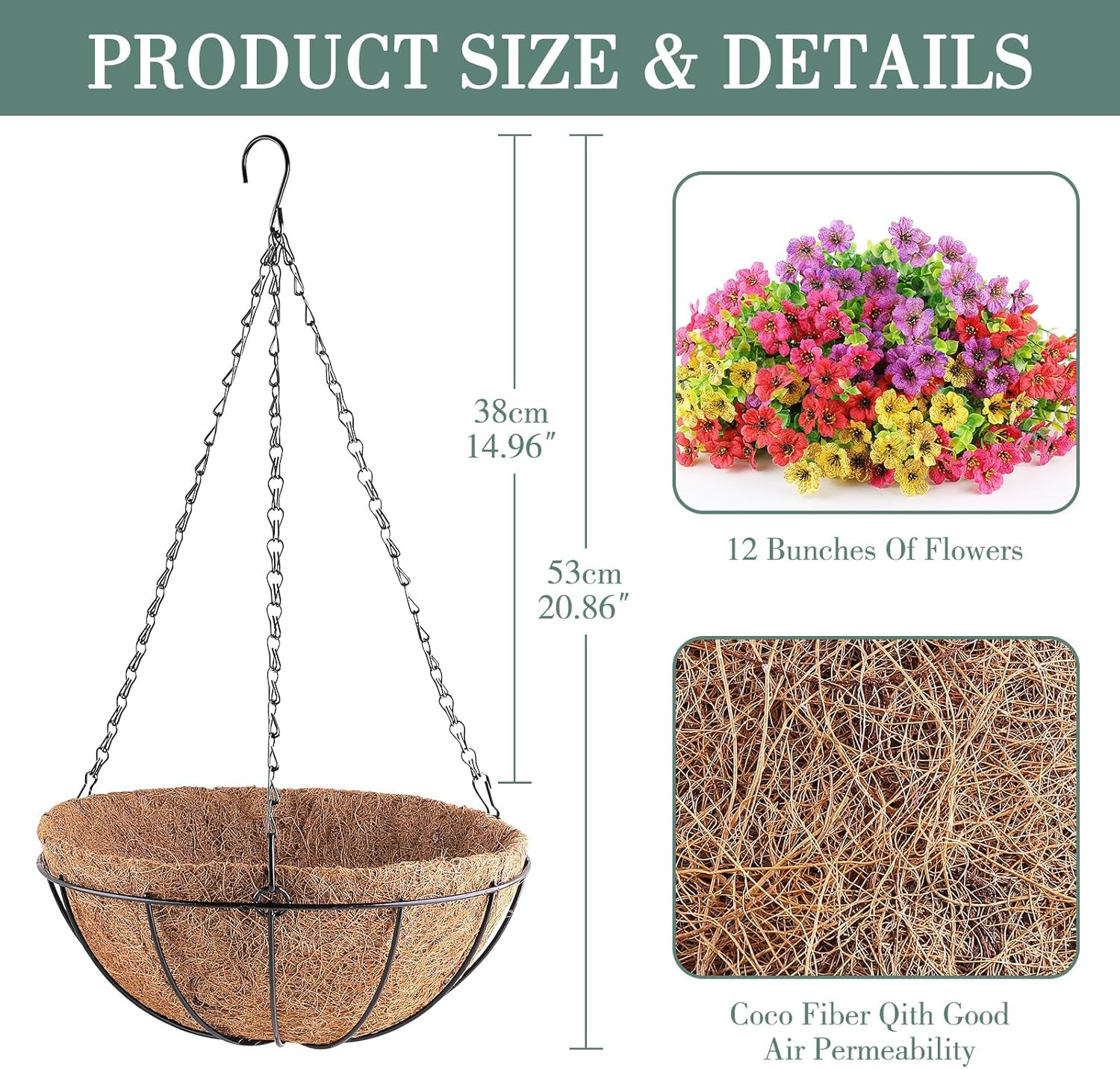Artificial Flowers Hanging Plants in Basket,Artificial Hanging Flowers for Outdo