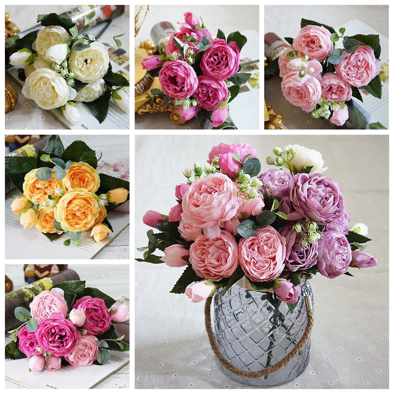 1 Bouquet Artificial Fake Peony Rose Flower Wedding Activities Home Decorative