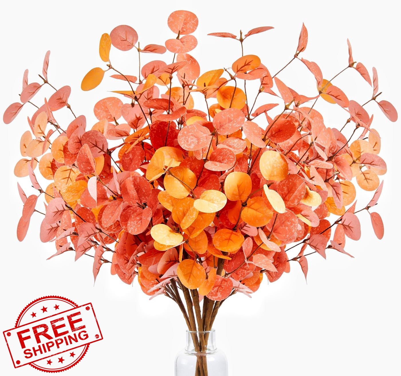 NUKAYAI 6 Pcs Fall Ecualyptus Leave Red Artifical Plants Decor 24″ Autumn Fak…