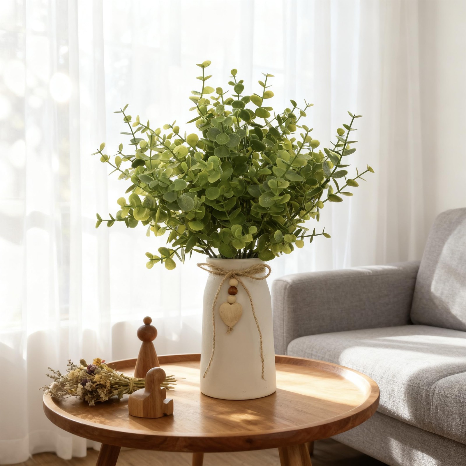 Artificial Eucalyptus Plant in White Ceramic Vase, 14″ Tall Faux Eucalyptus A…