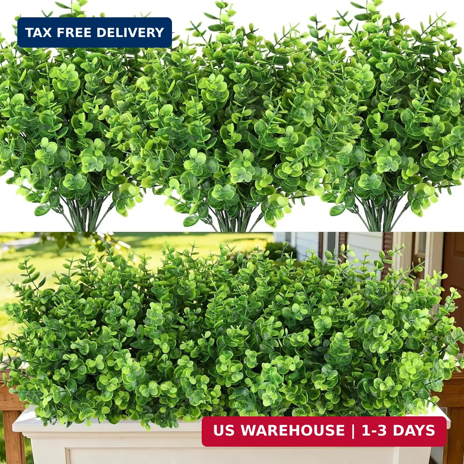 Artificial Greenery Eucalyptus Boxwood, UV Resistant Faux Outdoor Plants for Dec