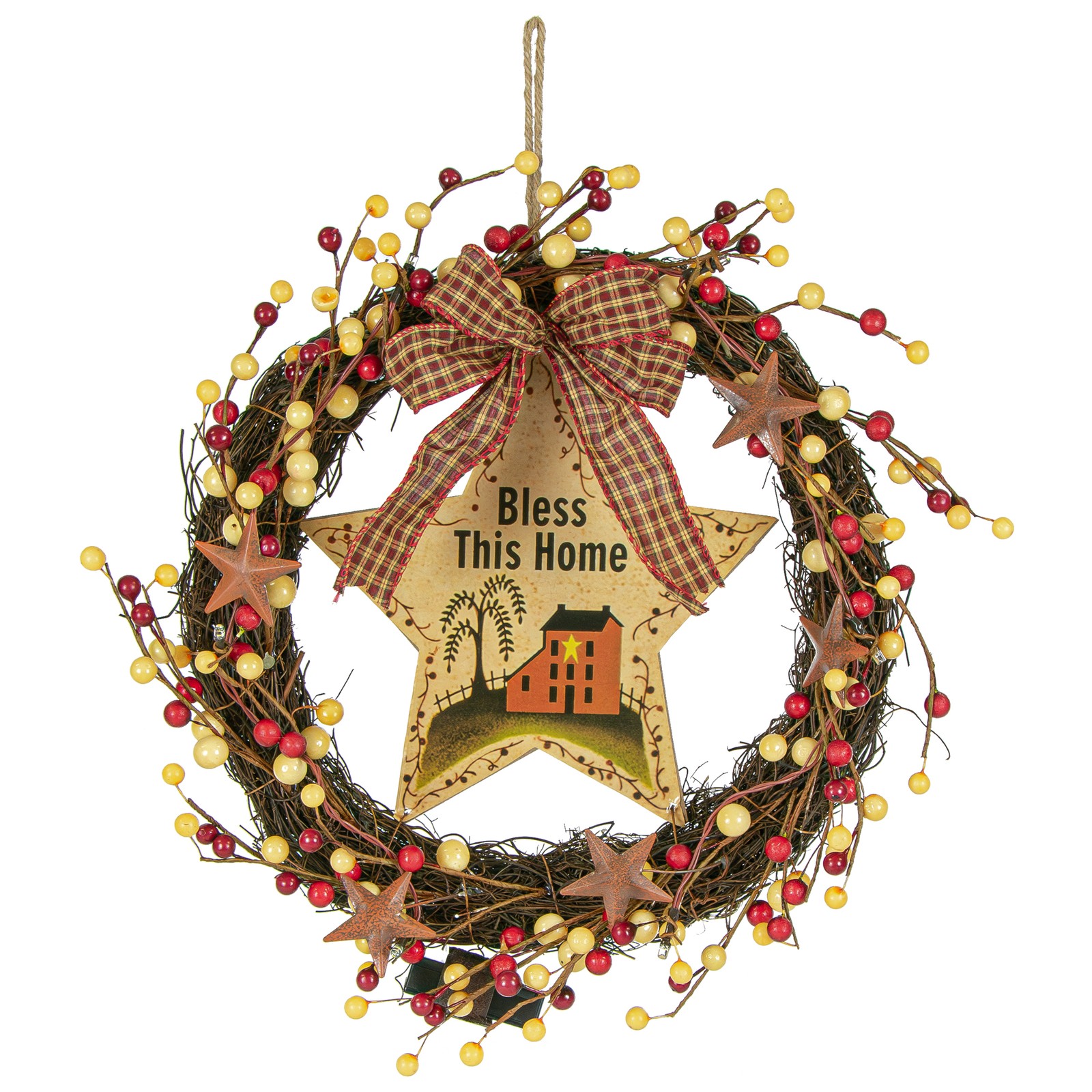Illuminated “Bless This Home” Country Star Decorative Wreath 12″ x 12″