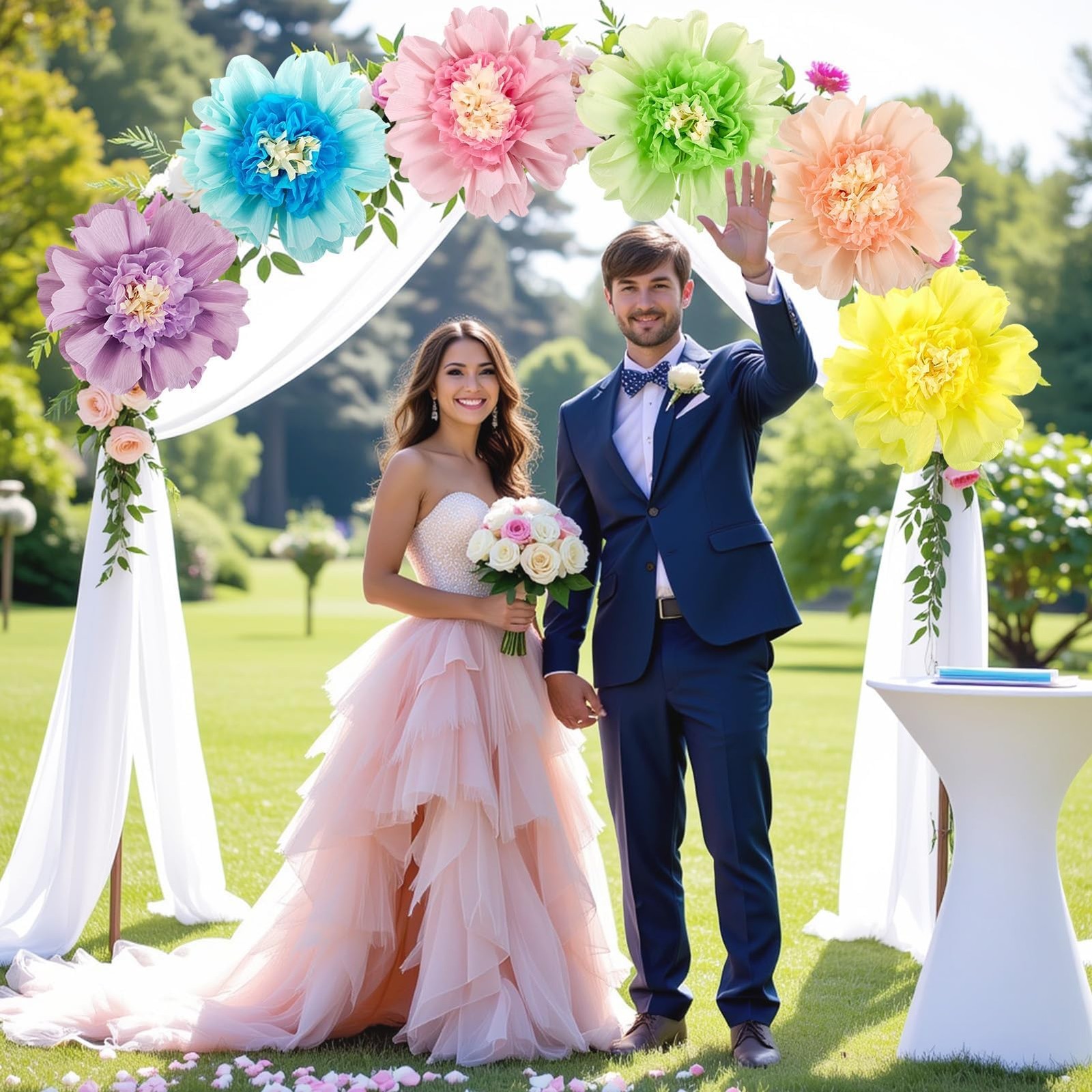6 PCS Pastel Paper Flowers Giant Crepe Decoration Wall Spring Garden 12 Inch