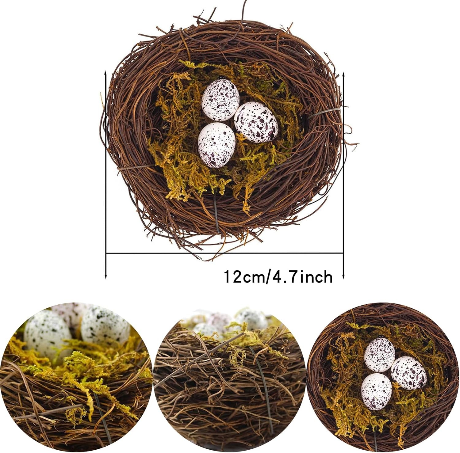 2pk Artificial Bird Nest with Eggs 4.7″ Rattan Easter Spring Christmas Ornament