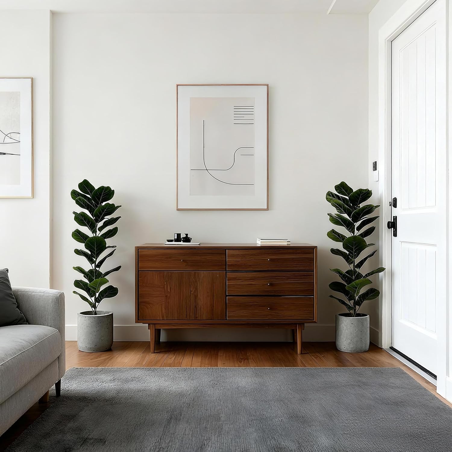 2 Pack Faux Fiddle Leaf Fig Tree – 40″ Fake Tree with Black Planter & Artificial