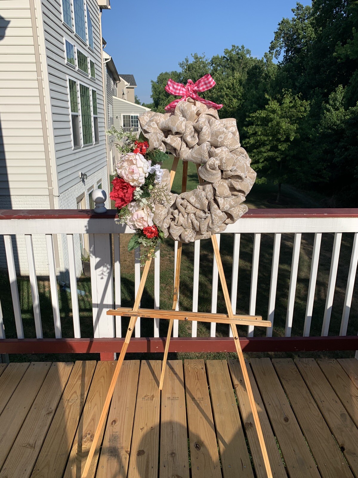 18” Front Door Wreath, Burlap And Flower – New Handmade
