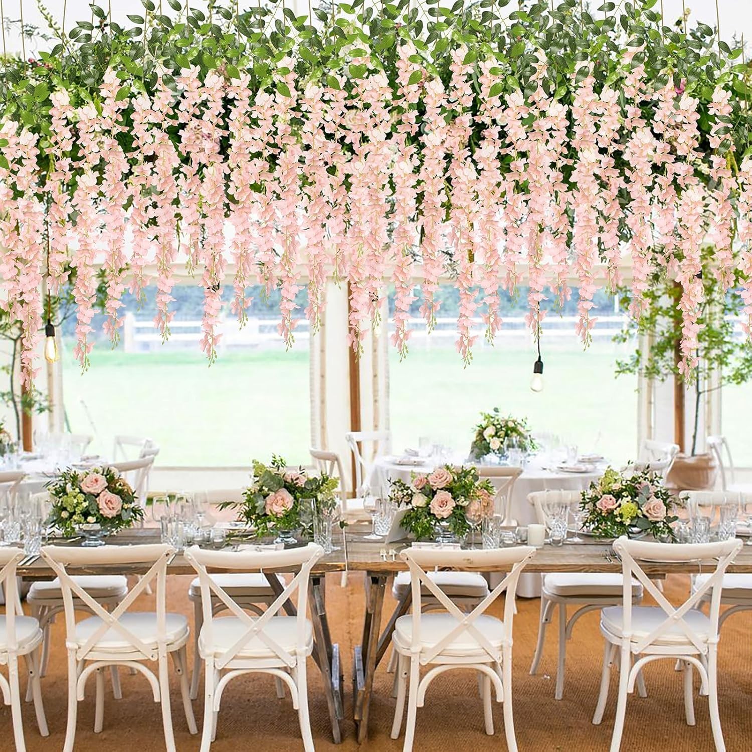Wisteria Hanging Flowers 24 Pack Artificial Garland Silk Vines
