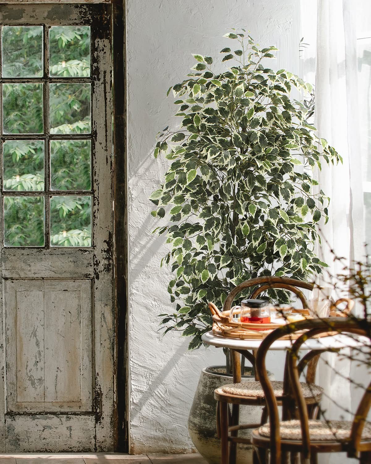 6 FT Artificial Ficus Tree 600 Leaves Faux Plants Indoor Tall with Black Pot …