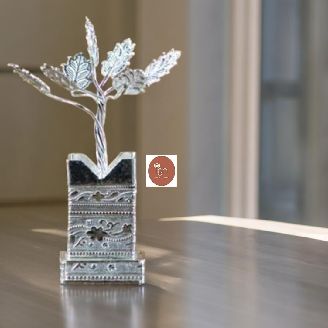 Pack of 5 Decorative Silver Plated Tulsi Plant 4 Inches | Silver Plated Brind…