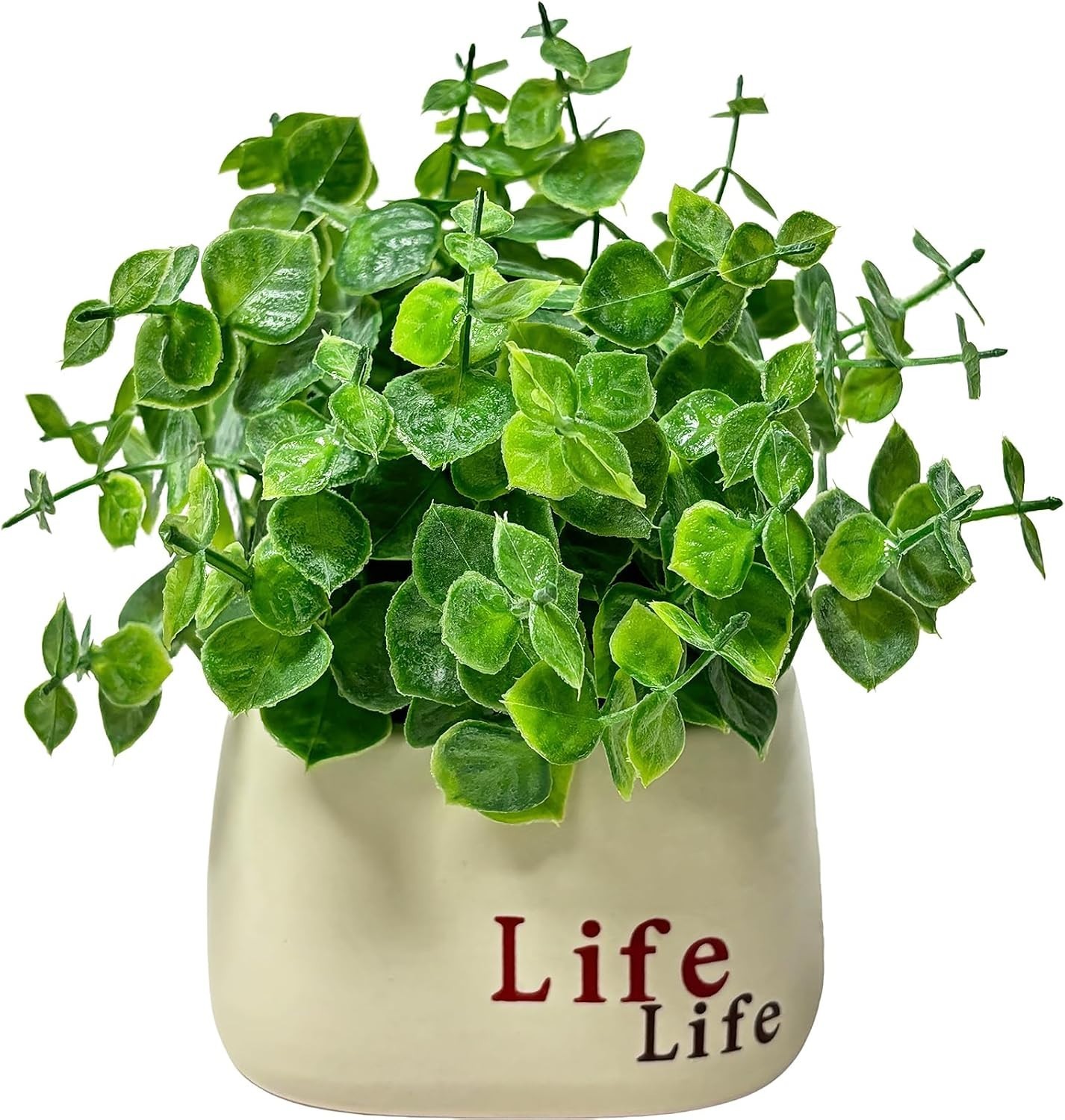 Small Fake Plant in Pot, 7″ Artificial Plant Indoor, Fake Eucalyptus Stems wi…