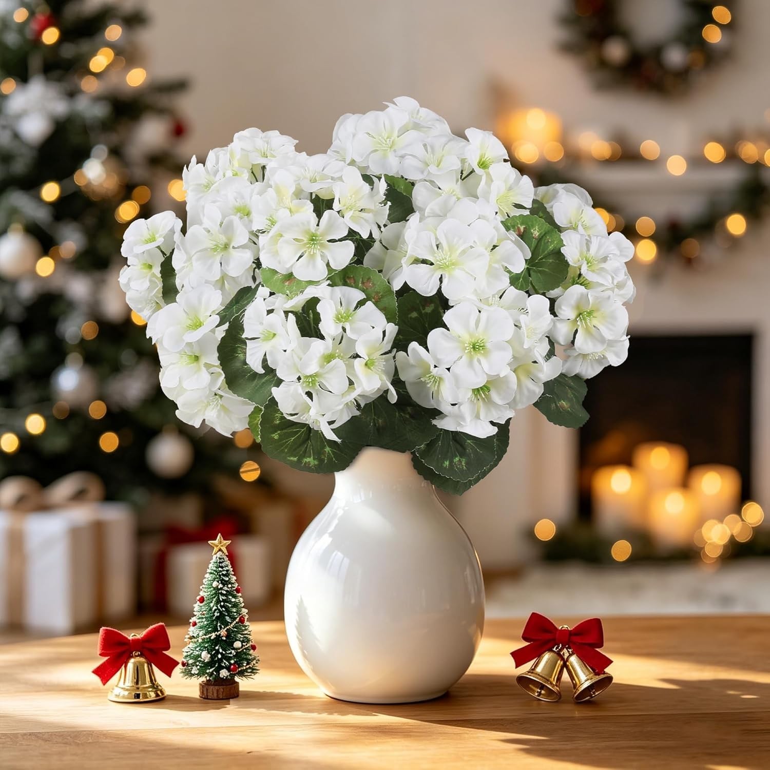 Artificial Flowers for Outdoors, 6 Bundles Realistic Fake Silk White Geranium…