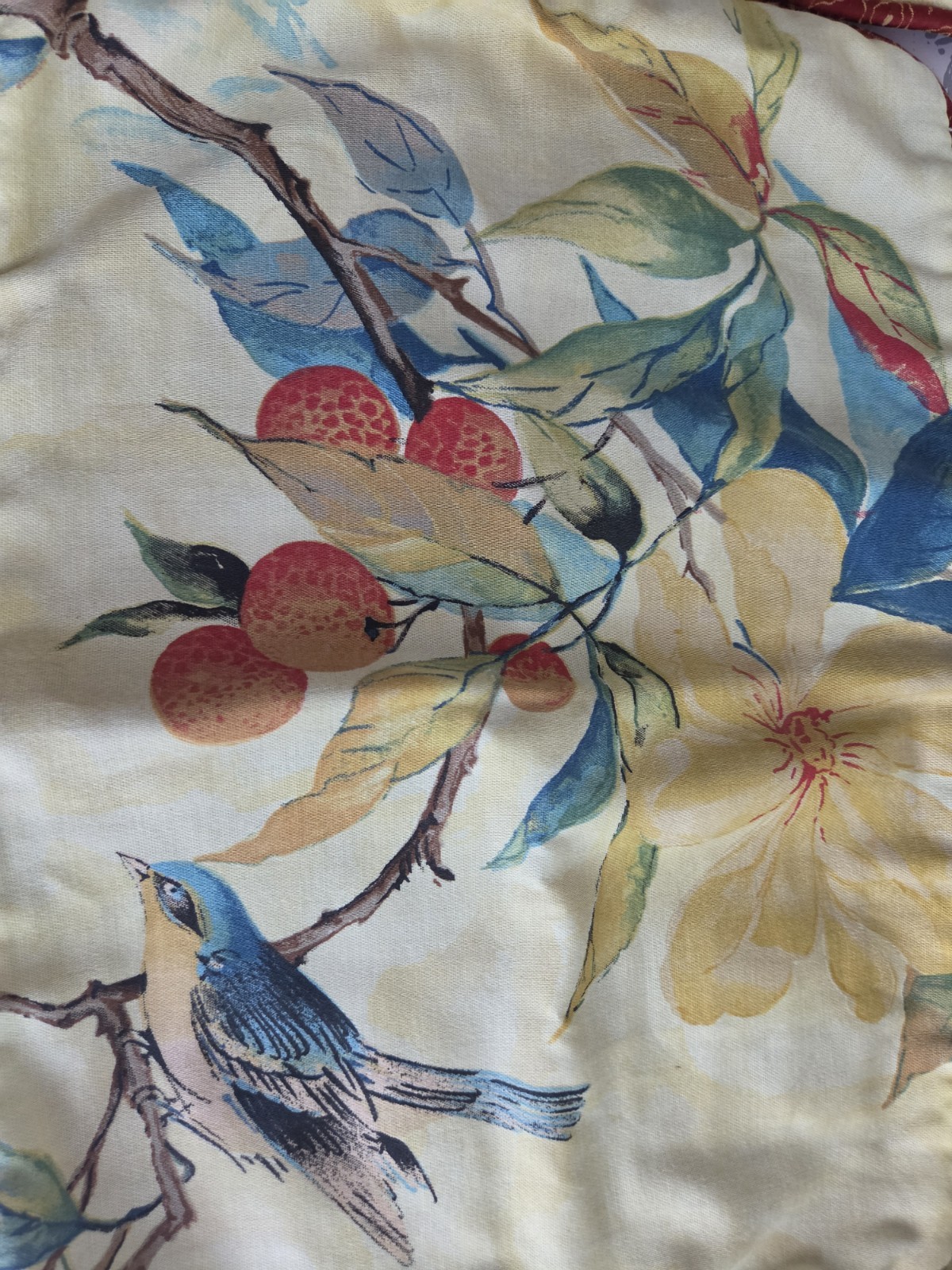 2 Beautiful Bird Floral Pillow Covers 11×14 Jacobean Style Cotton Linen Elegant