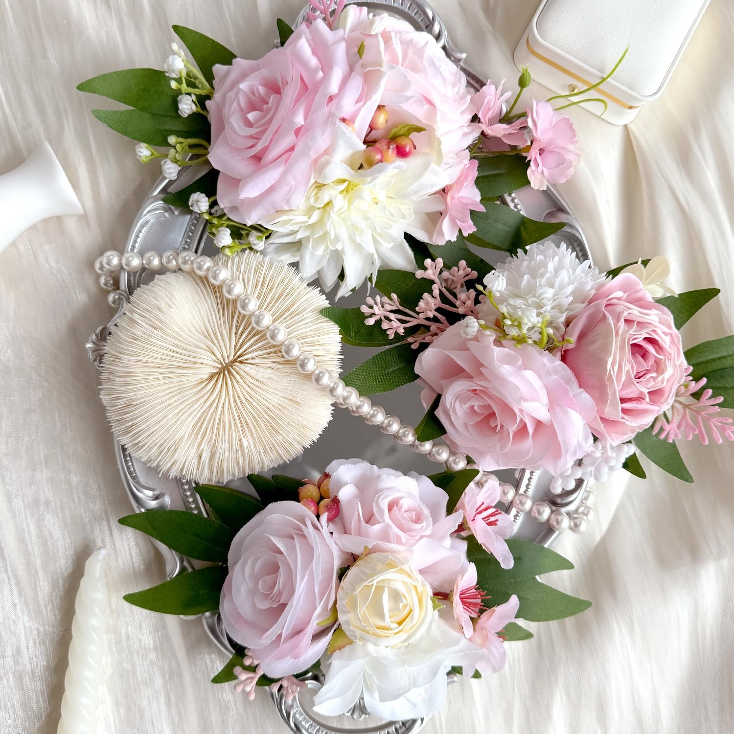 Blush Pink Artificial Cake Flowers Pre-Made Light Pastel Pink White Silk Rose…