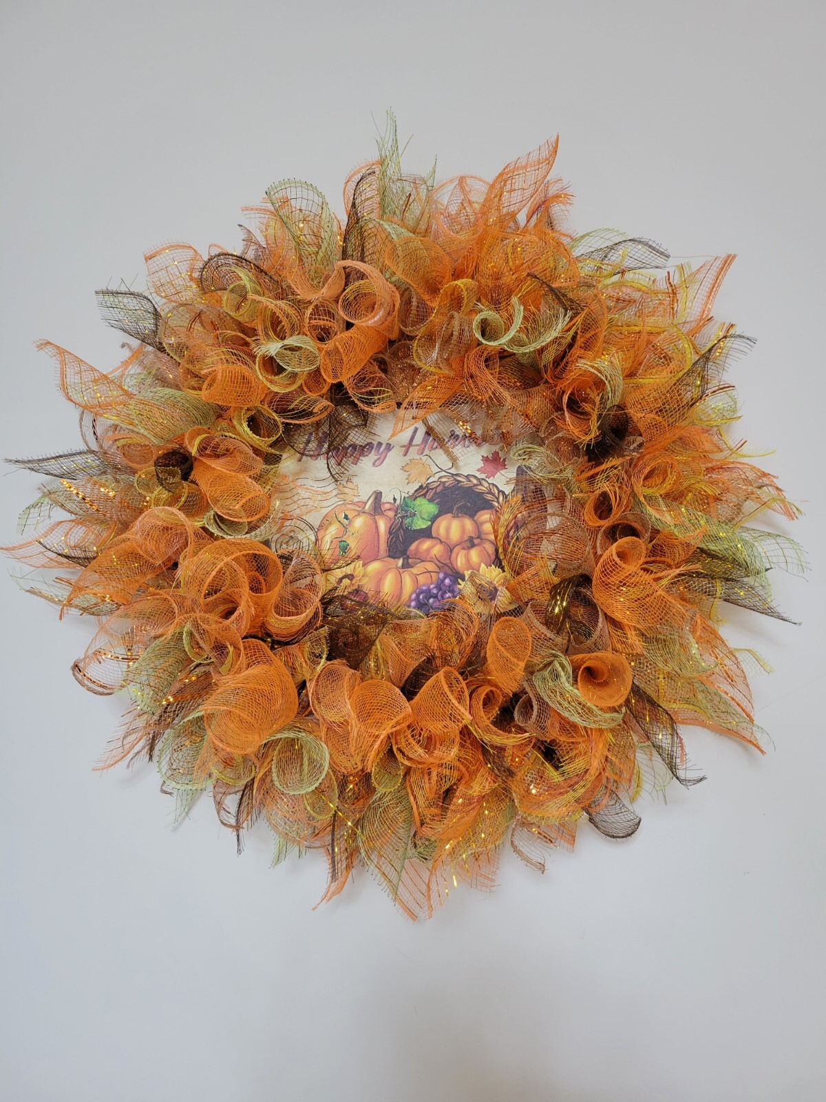 HAPPY HARVEST autumn Spring Mesh Front Door Wreath Wall Decor Bright colors