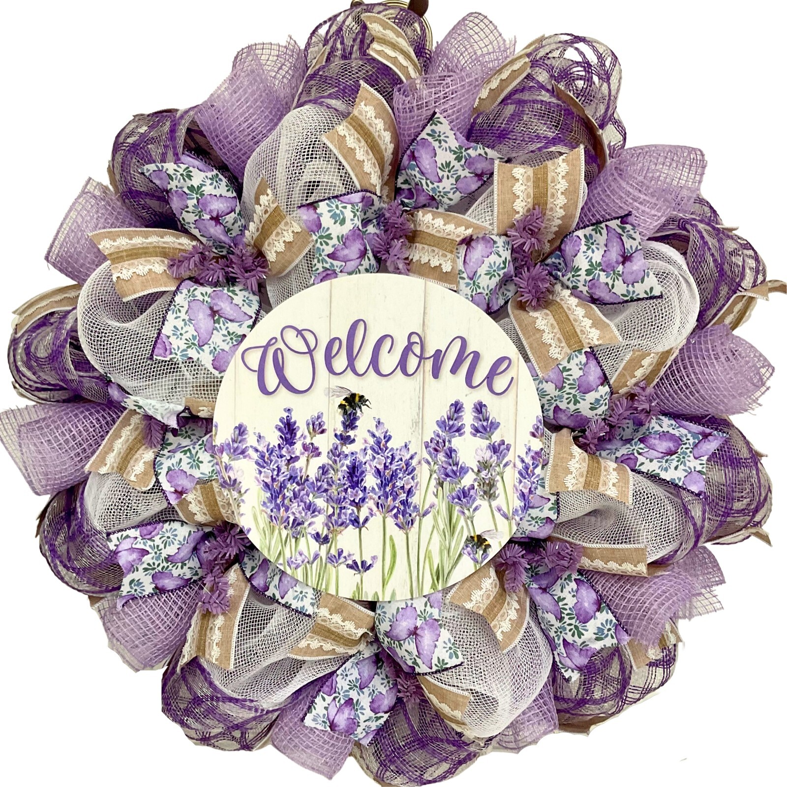 Lavender Welcome Wreath Handmade Deco Mesh 24 inch or 28 inch diameter