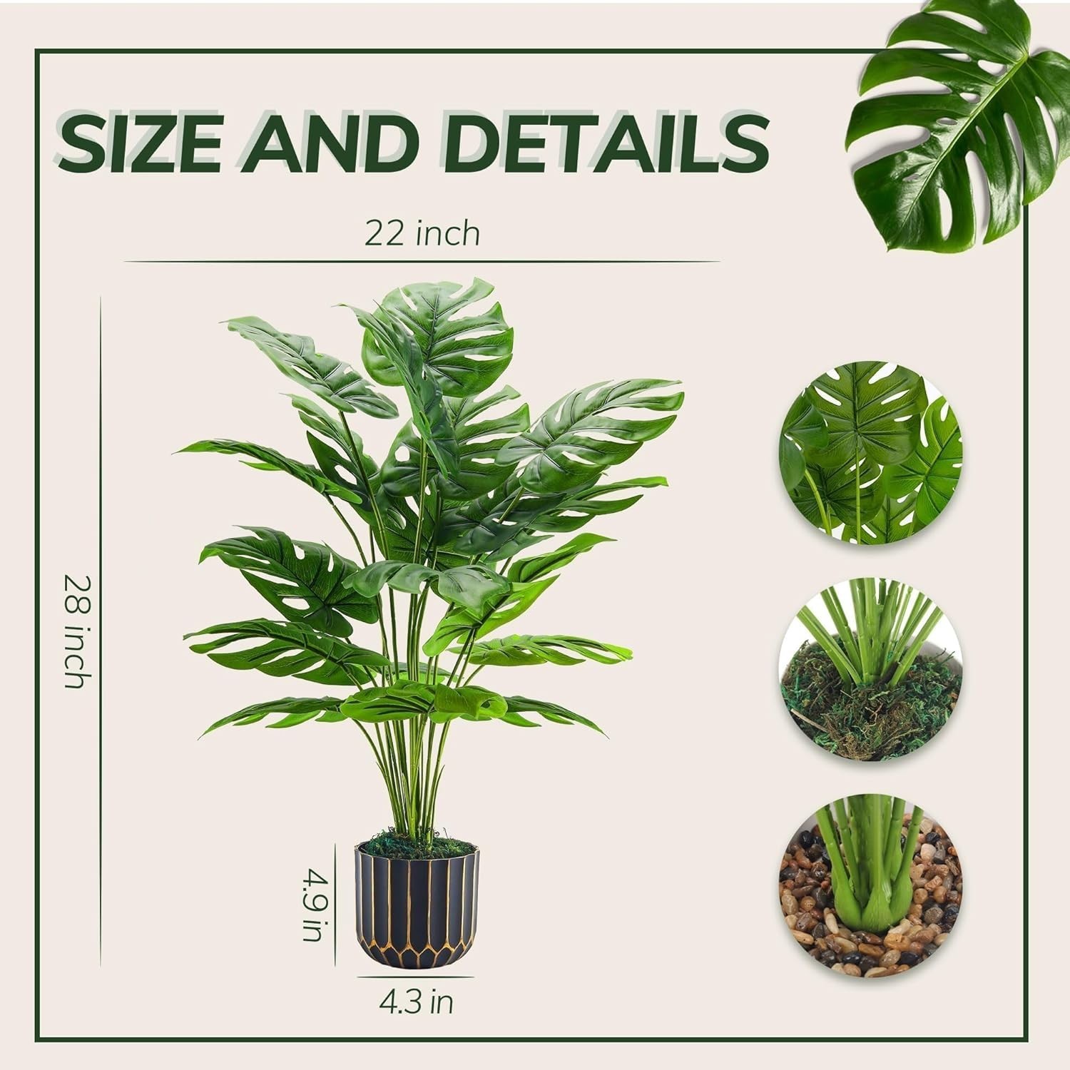 28” Fake Plants Tall Artificial Monstera Faux Plants Indoor Outdoor Tree for…