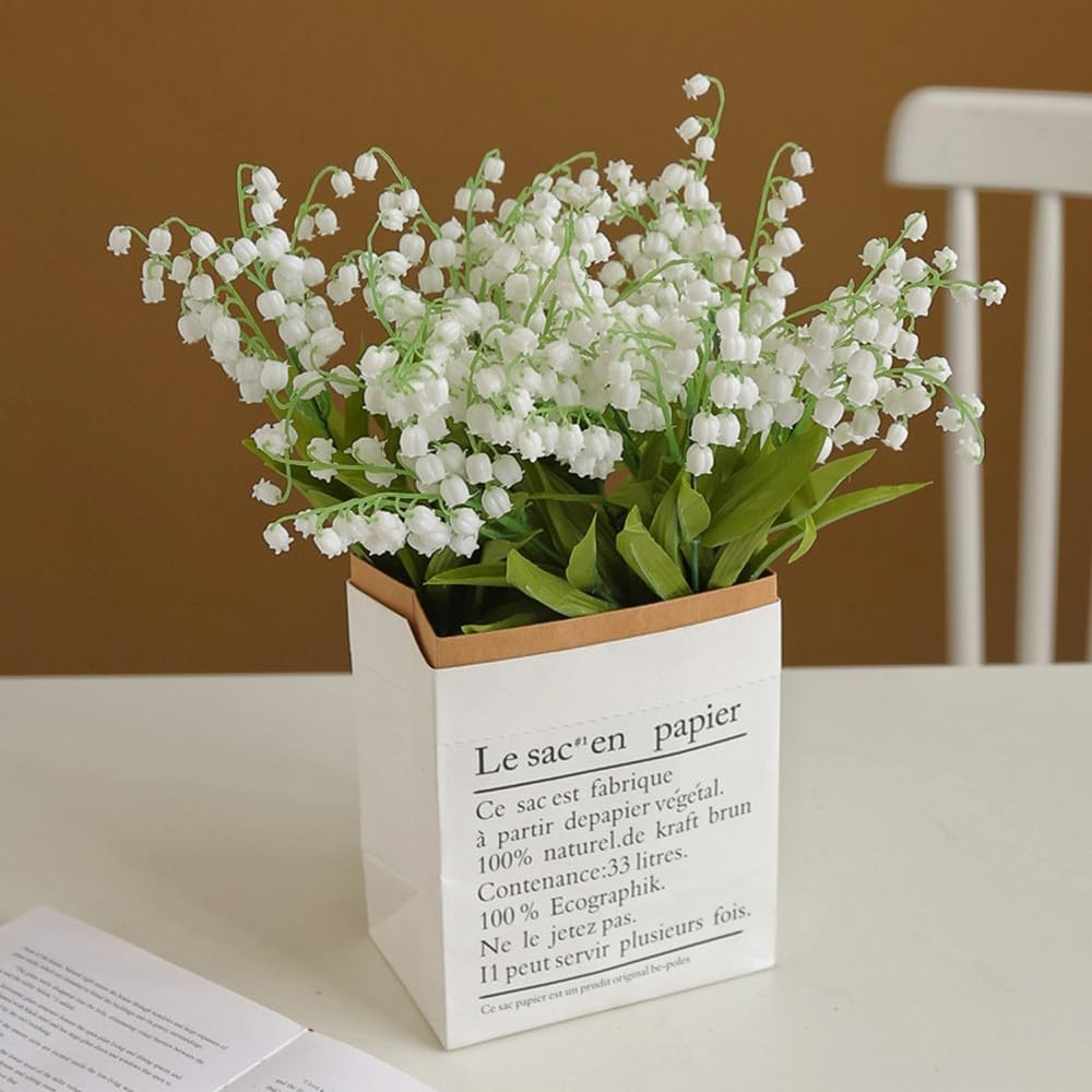 24Pcs Lily of The Valley Plastic Flower, Artificial White Bell Orchids,Artifi…
