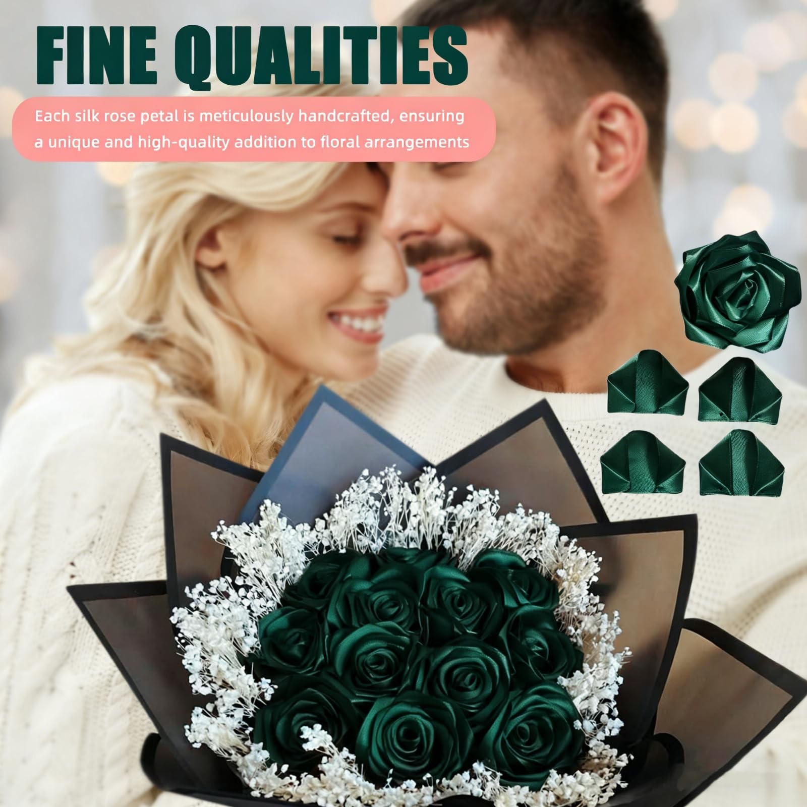 100 Pcs Premade Satin Ribbon Rose Petals Half-Finished Crafting DIY Eternal F…