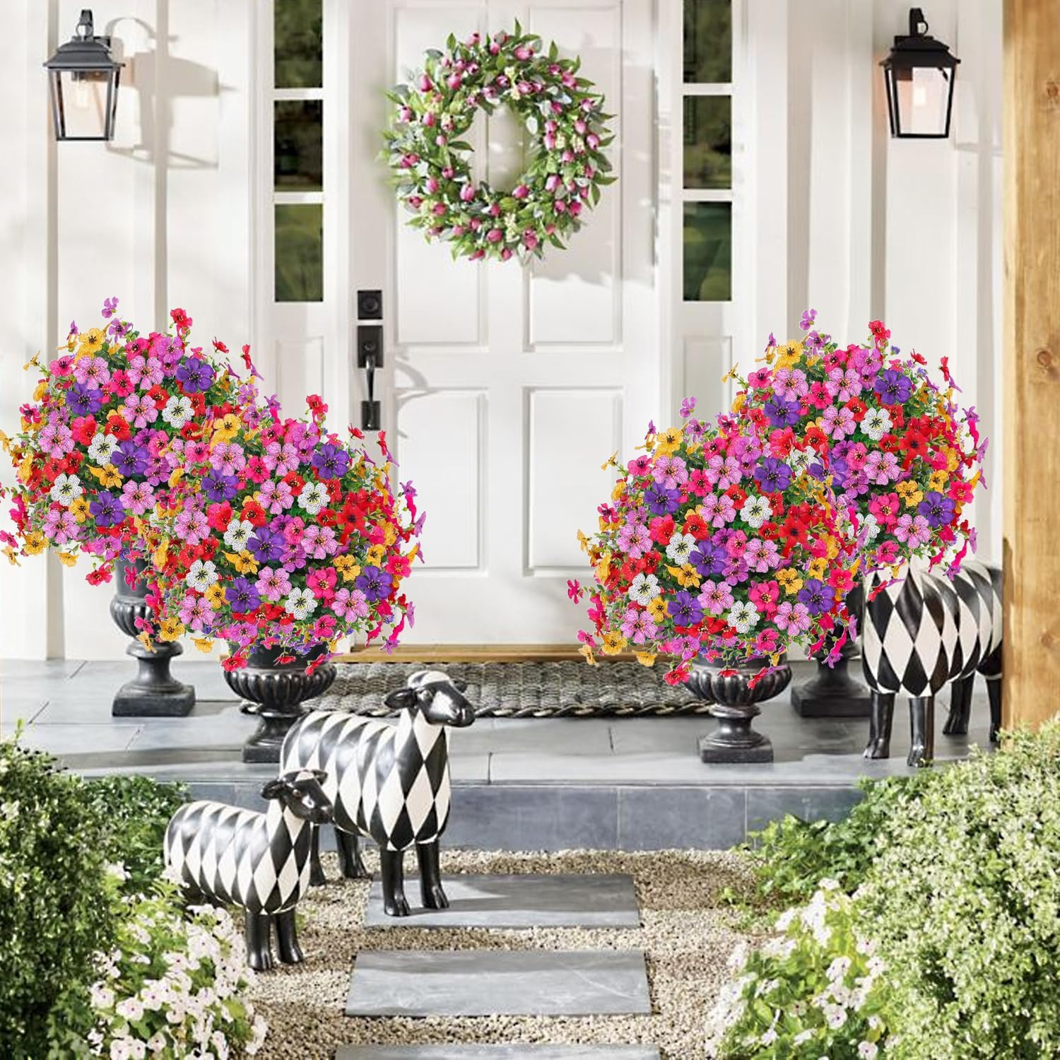2 Pack UV Resistant Artificial Mums for Outdoor Decor – 23.6″ Faux Plants