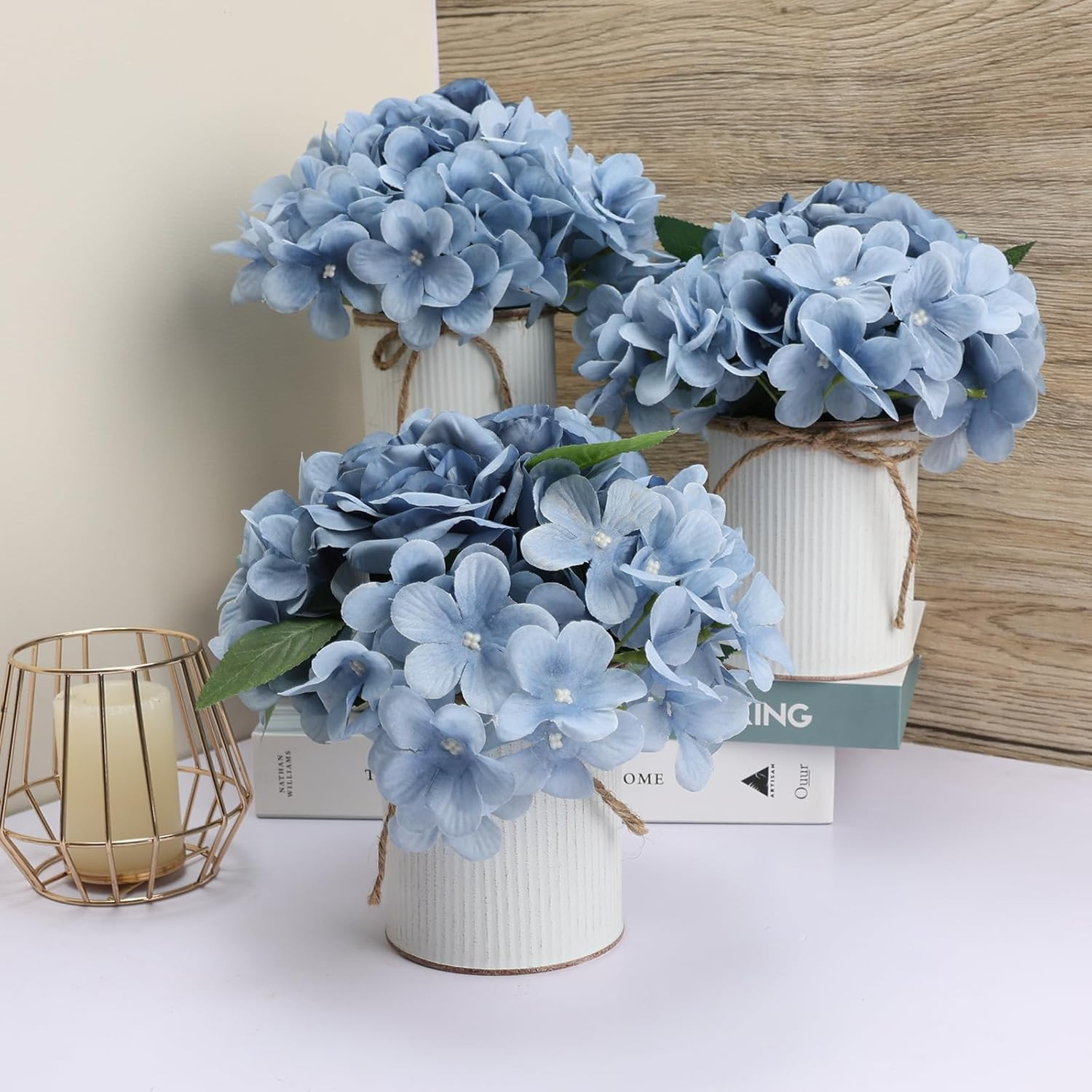 Dusty Blue Hydrangea Centerpieces – Set of 6 for Weddings & Events