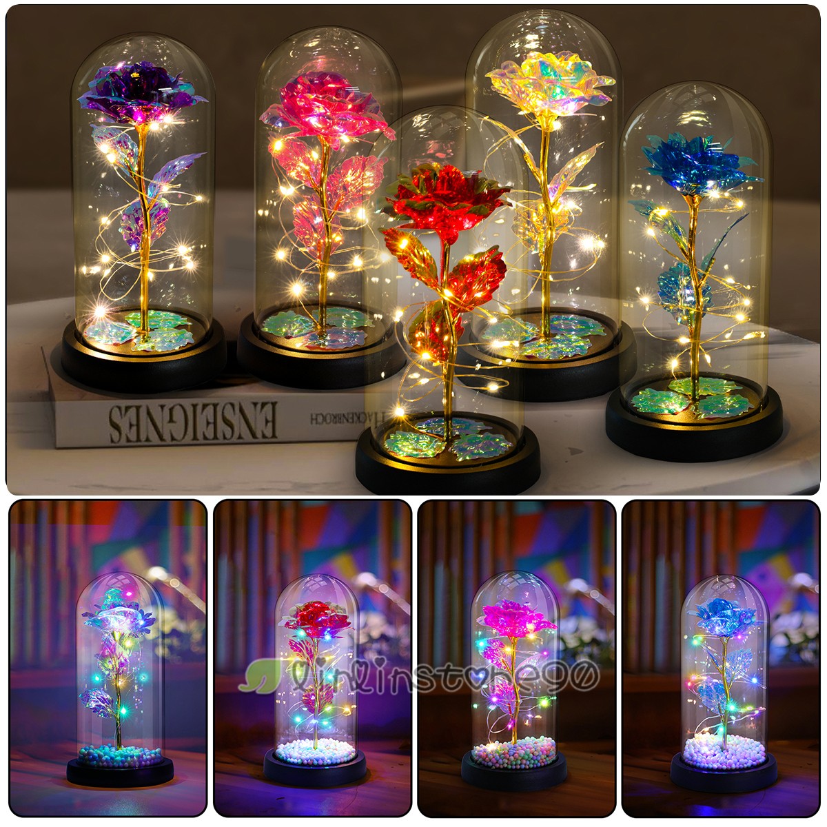 Christmas Rose Gift for Women Mon – Flower LED Light in Glass Gifts for Birthday