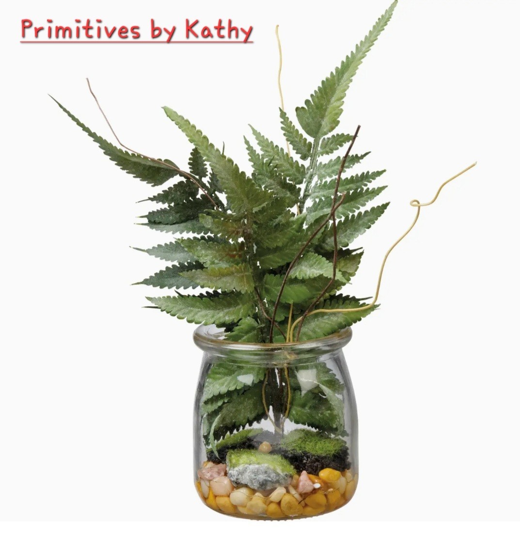 Boston Fern with Fake water Tiered Tray Artificial plants Primitives by Kathy