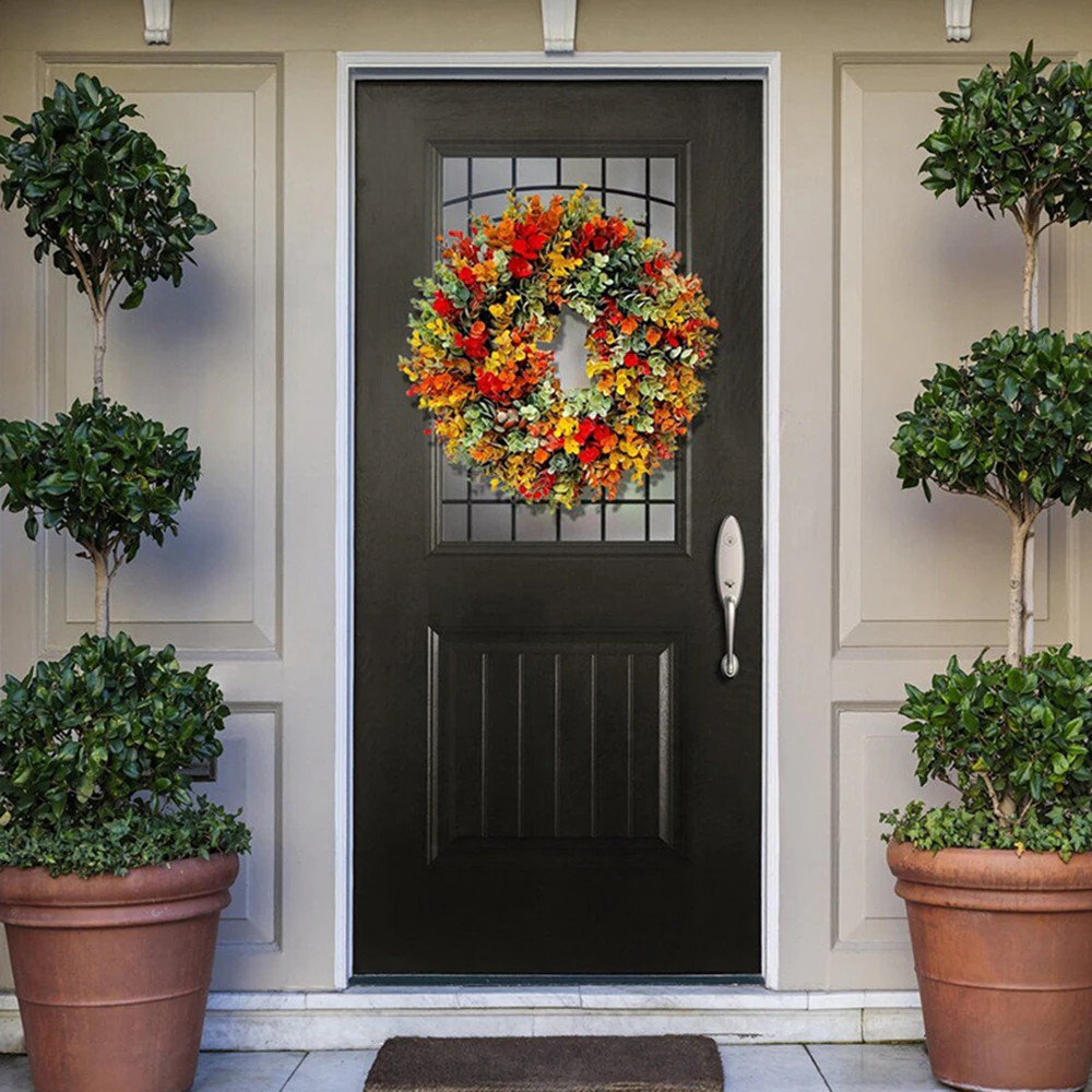 Artificial Wreath For Front Door Decor Hanging Wreath Autumn Harvest Ornament