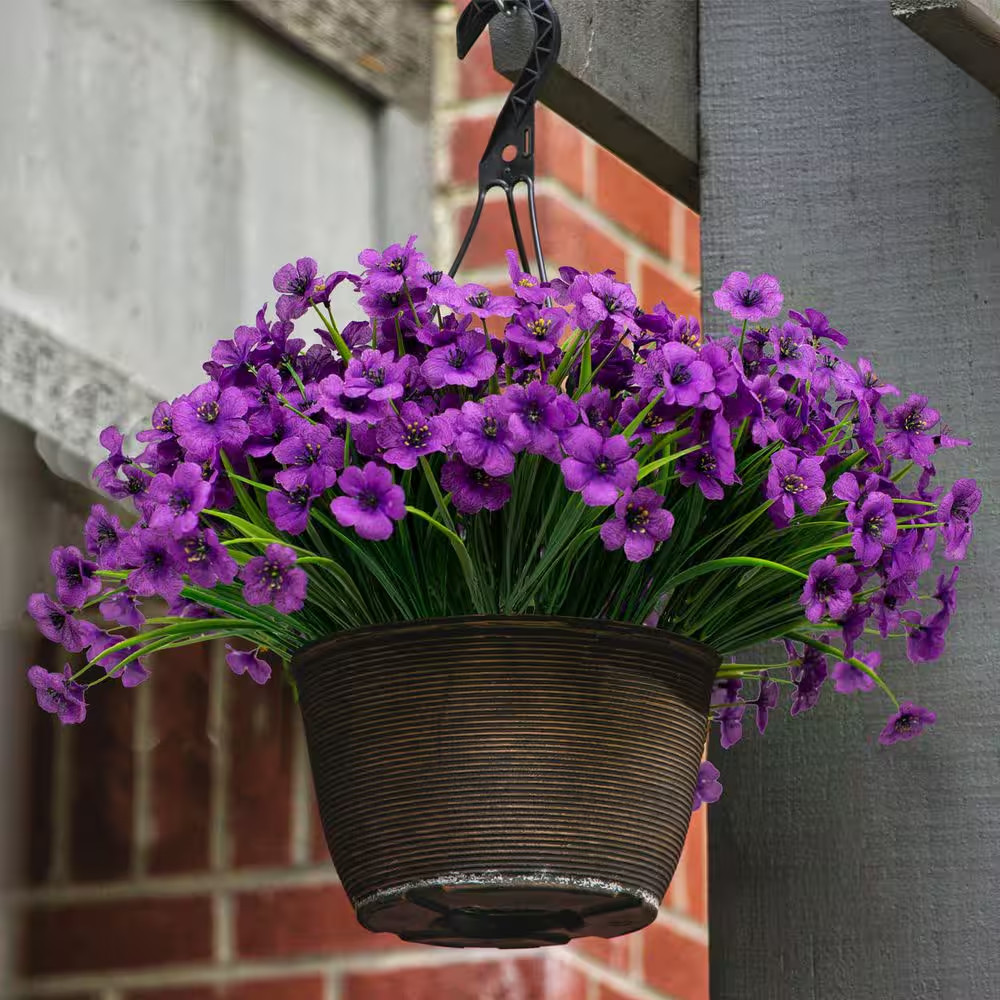 14 In. Violet Purple Indoor/Outdoor UV Resistant Faux Artificial Orchid Flower,