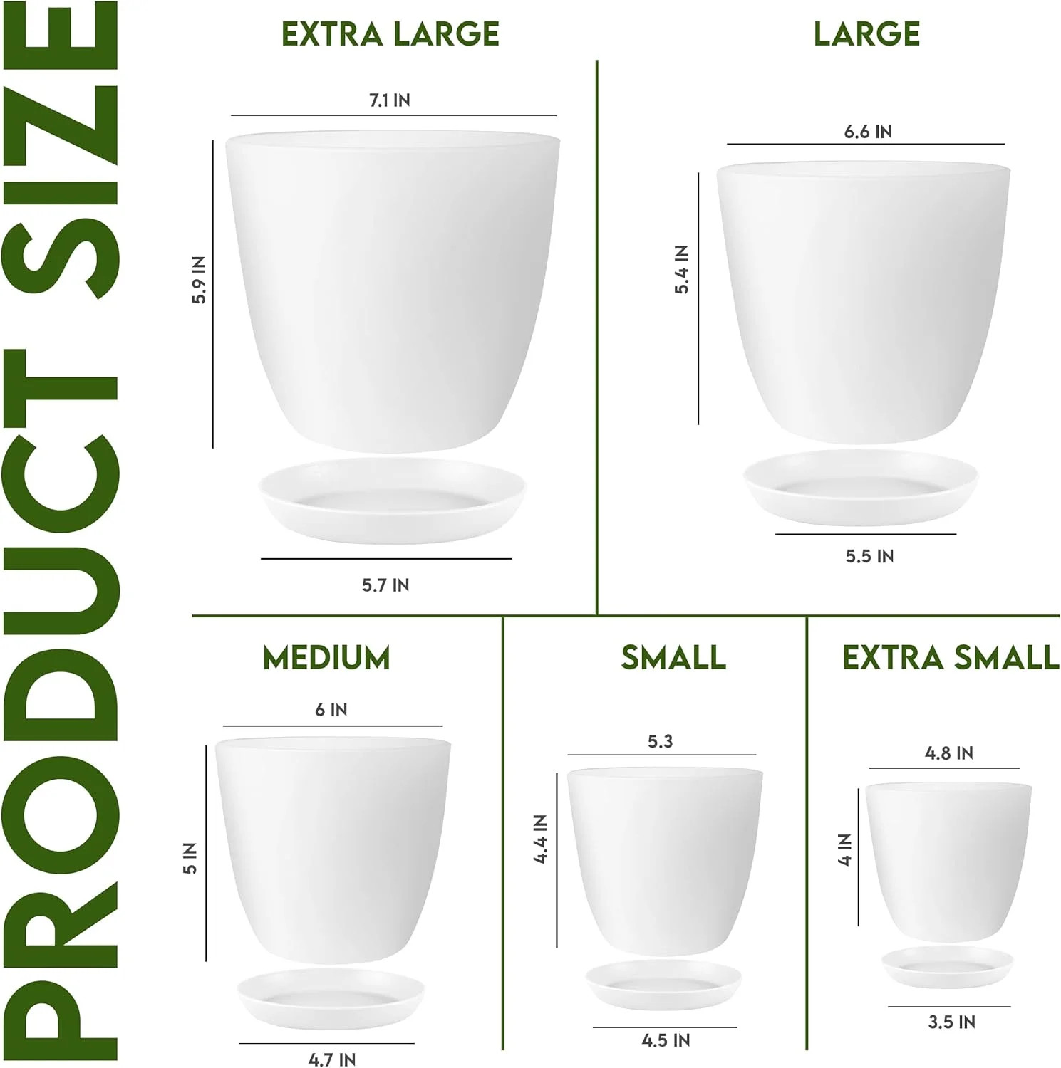 Modern White Plant Pots Set of 5 Indoor Flower Pots Variety Sizes 4.8 to 7 Inch