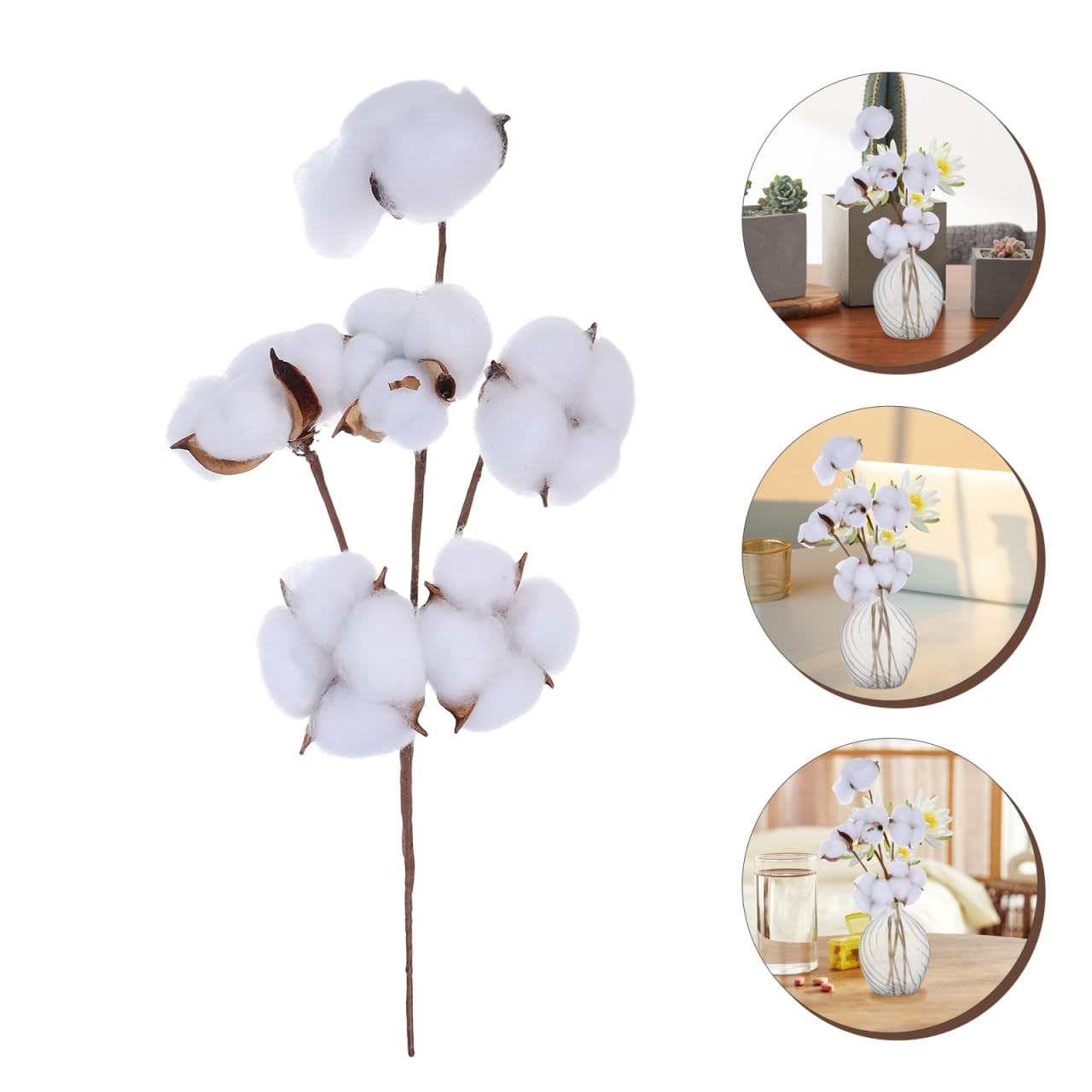 13.4 Inch Natural Dried Cotton Stems with 6 Bolls, Cotton Flower Branches for…