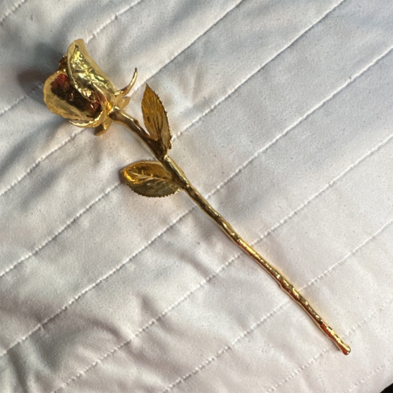 Gold dipped Metal Rose Floral Decor Flower Stem – Gold Tone Metal Rose Stem 24k