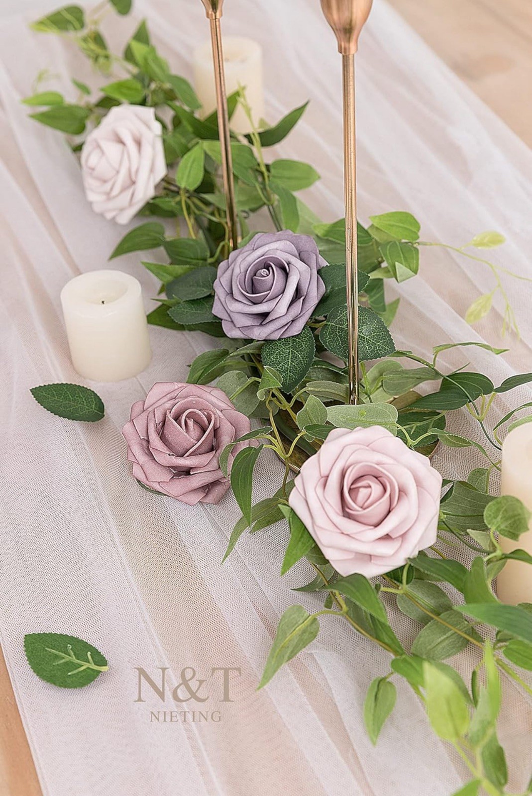 25 PCS Dusty Rose Series Artificial Roses Fake Flowers for DIY Wedding Bouquets