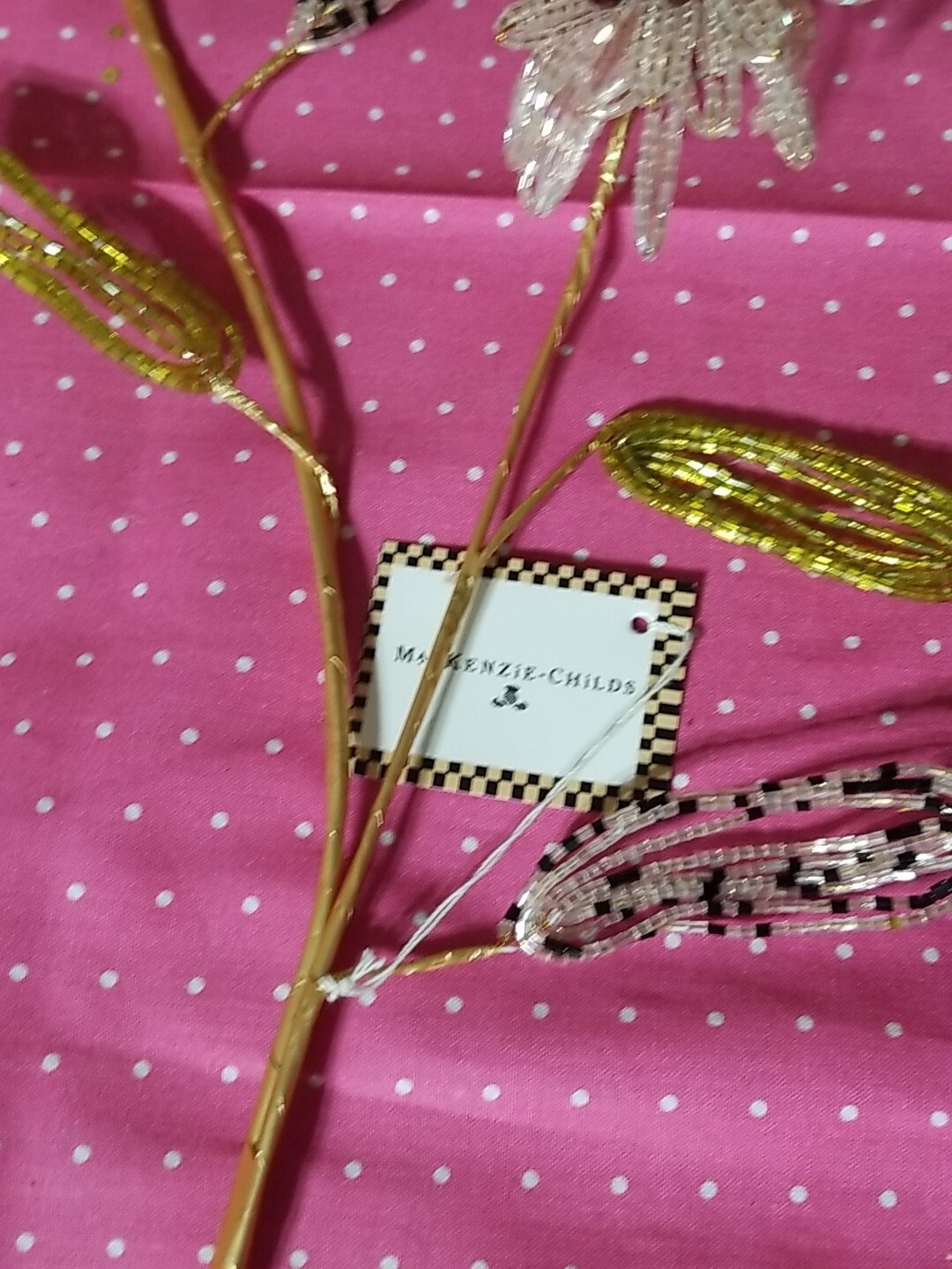Mackenzie childs PINK Beaded Flower Stem 23″L On Stem- NWT