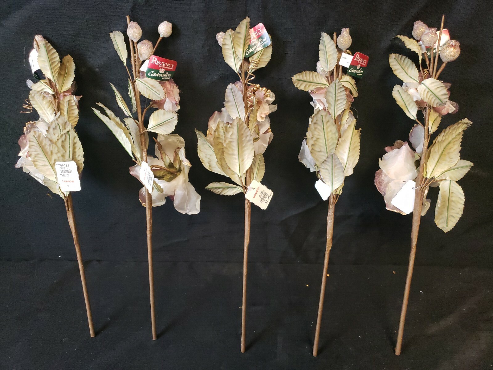 Lot of 9 NEW NWT REGENCY INTERNATIONAL FLORAL STEM Gold Chiffon Pink Flowers