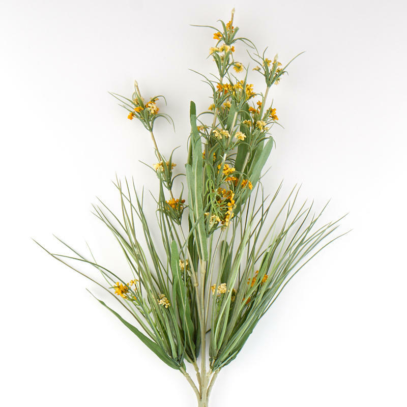 Poly Silk and Vinyl Yellow Berry and Grass Floral Bushes