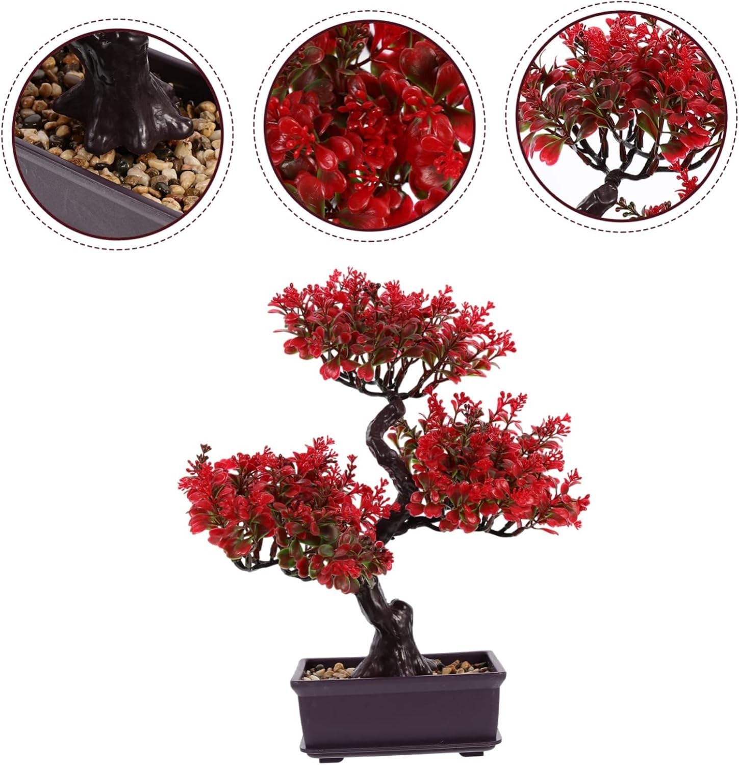 Home Decor Artificial Bonsai Tree Red Small Fake Plants Decor Indoor Faux Pot…