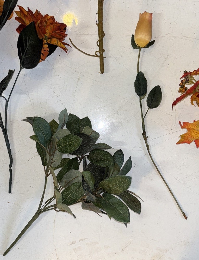 Fall Artificial Floral and Leaves Bulk Lot of 9 Pieces Plastic & Fabric