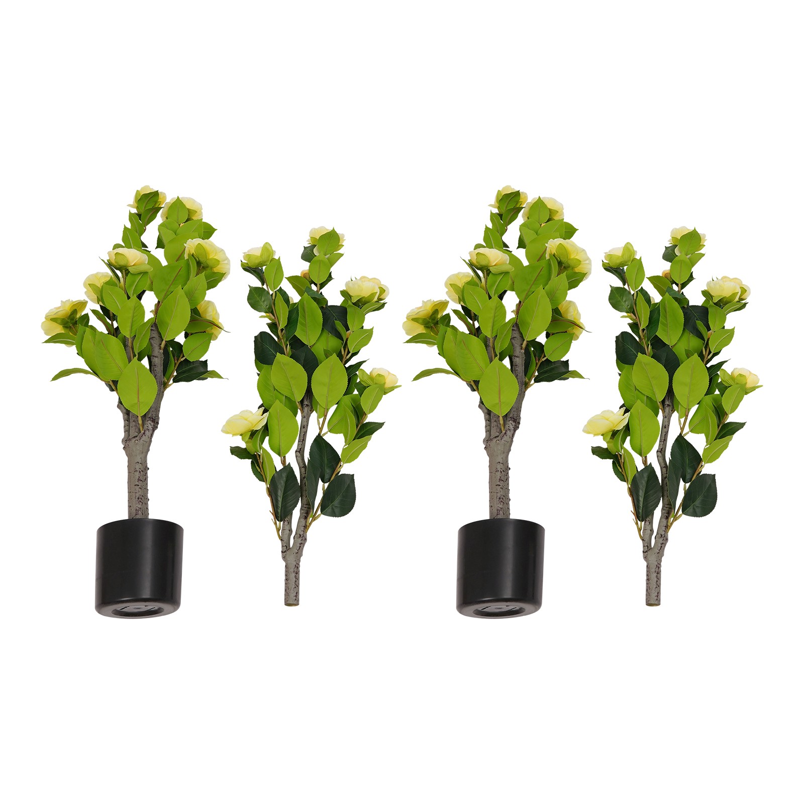 2 Pack Artificial Tea Rose Tree Artificial Plant 20 Yellow Flowers Each Piece