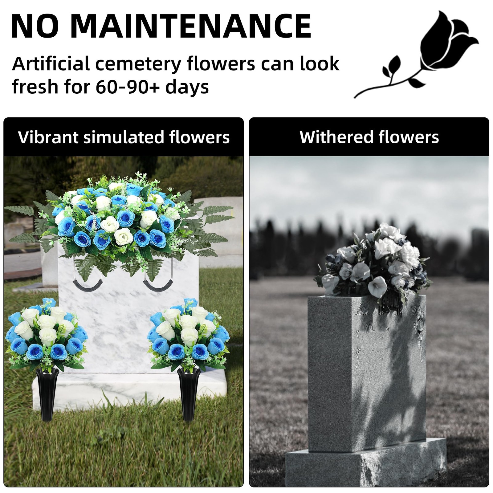 QSBOFOST Large Artificial Cemetery Flowers for Grave,Headstone Flower Saddle …