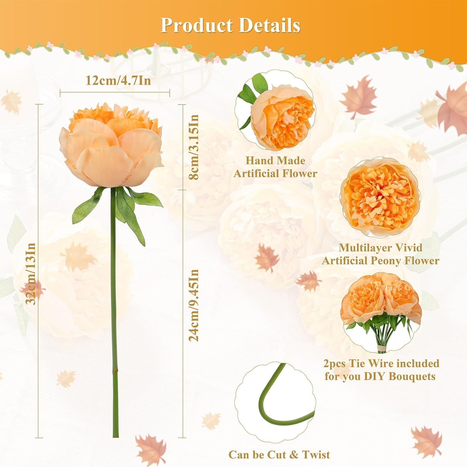 Stunning 10pcs Orange Artificial Peonies – Perfect for Seasonal Decor & Events