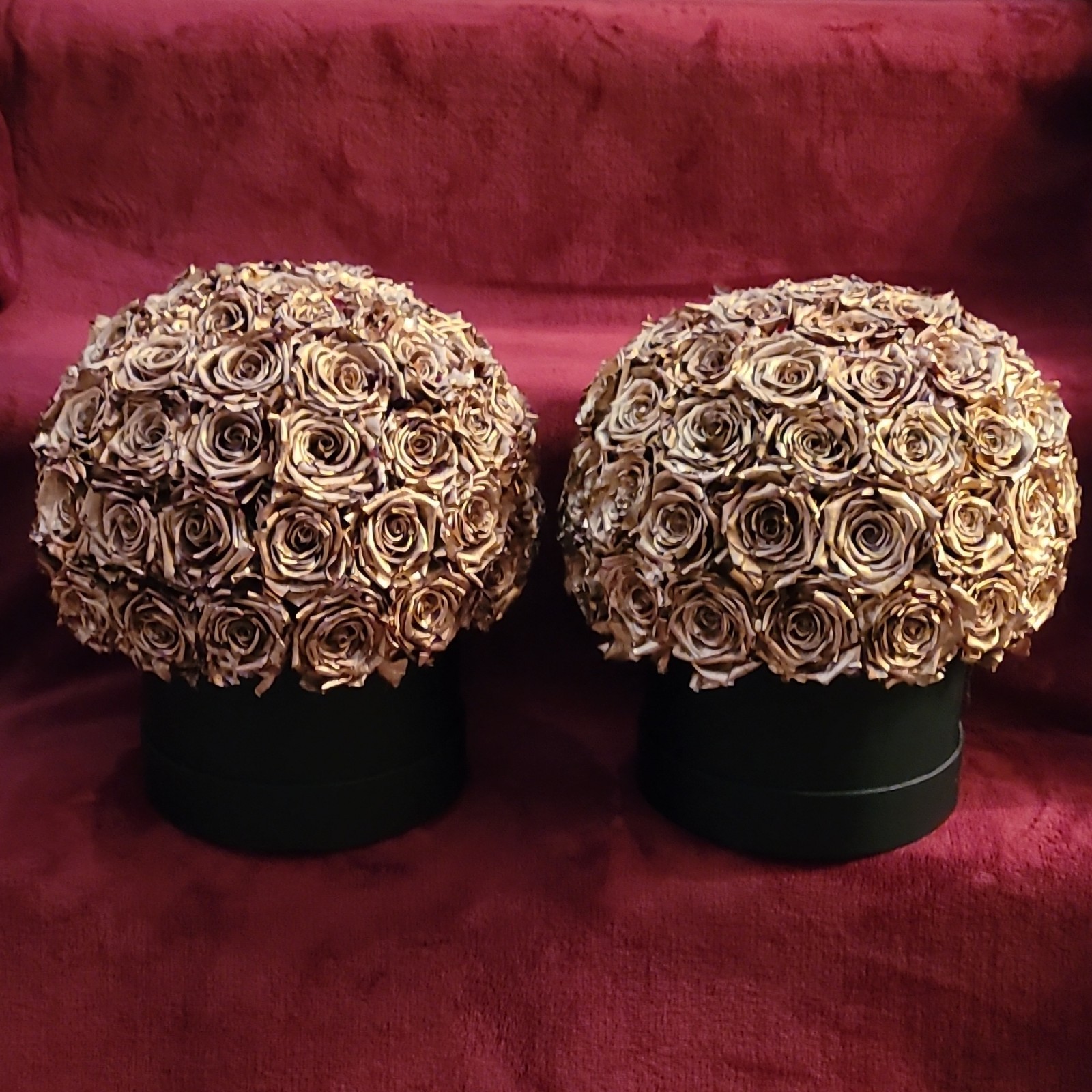 The Million Roses Fresh Rose Flower Box Arrangement, Gold/Black Hat Box Set of 2