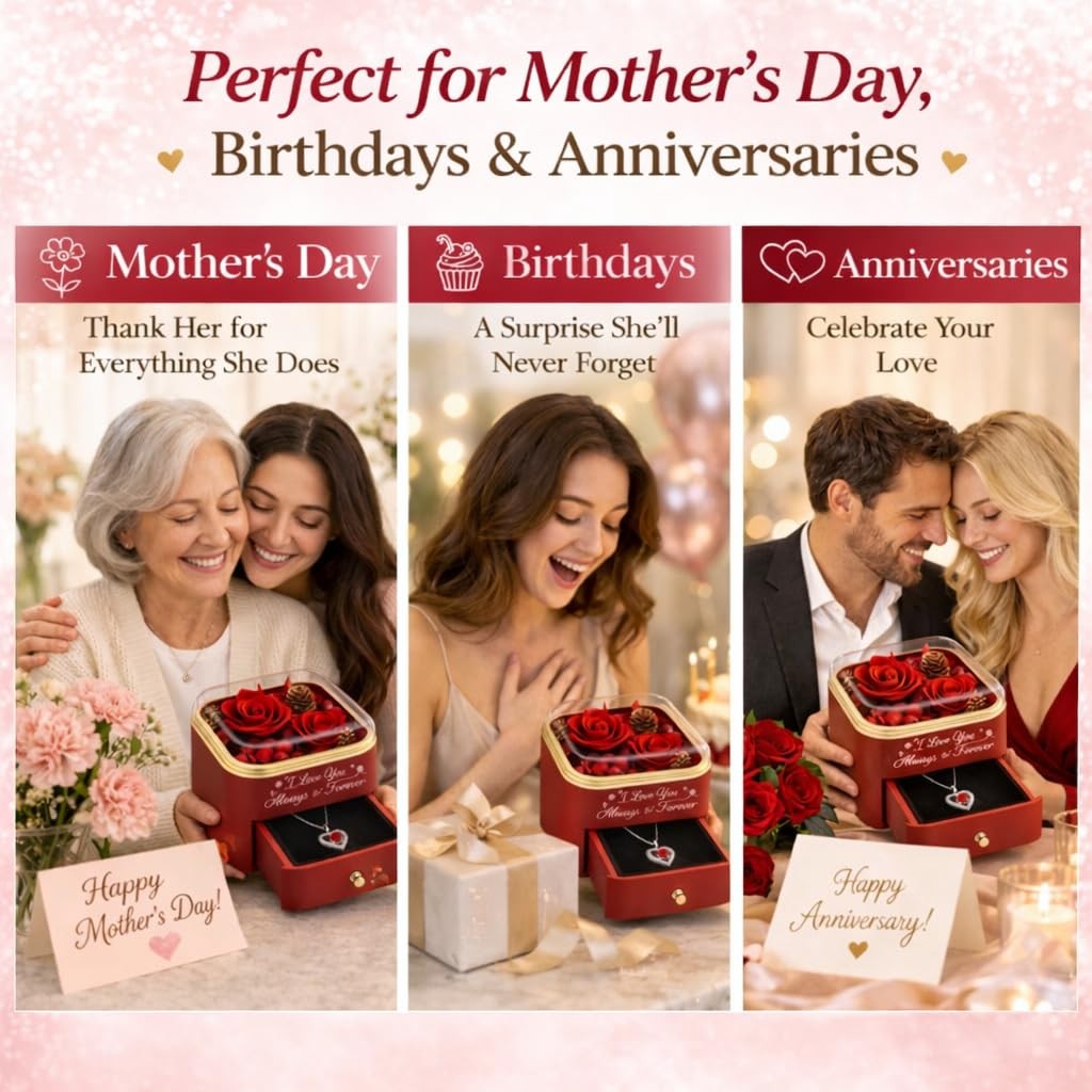 minstely Forever Preserved Rose Gift Box with Hidden Necklace, Romantic Flowe…