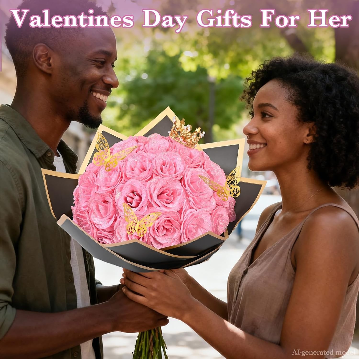 Handcrafted 24 Pcs Pink Glitter Roses Bouquet – Perfect for Love & Memories