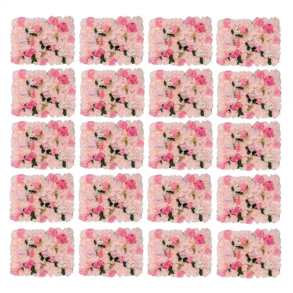 15.75 In. X 23.62 In. 20-Pieces Pale Pink Artificial Rose Flowering Plants Wall